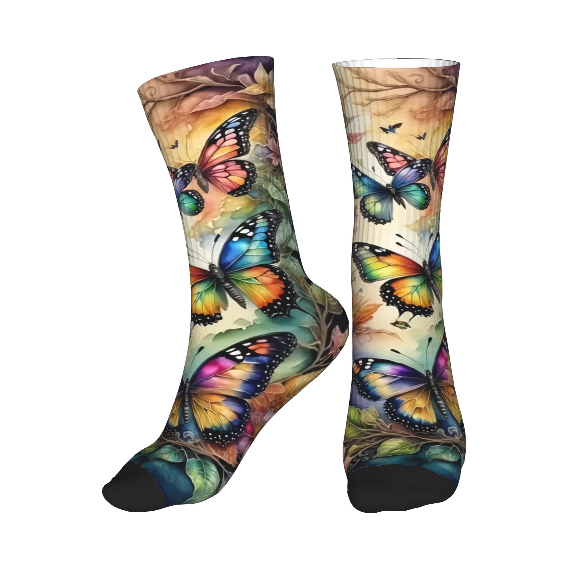 Dress Sock Men - Kleurrijke vlinders en bloemen Heren Dames